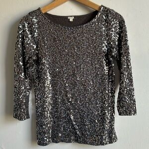 J. Crew silver sequin 3/4 sleeve top women’s XS